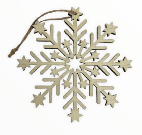 Schneeflocke 15 cm mit Sterne aus Holz